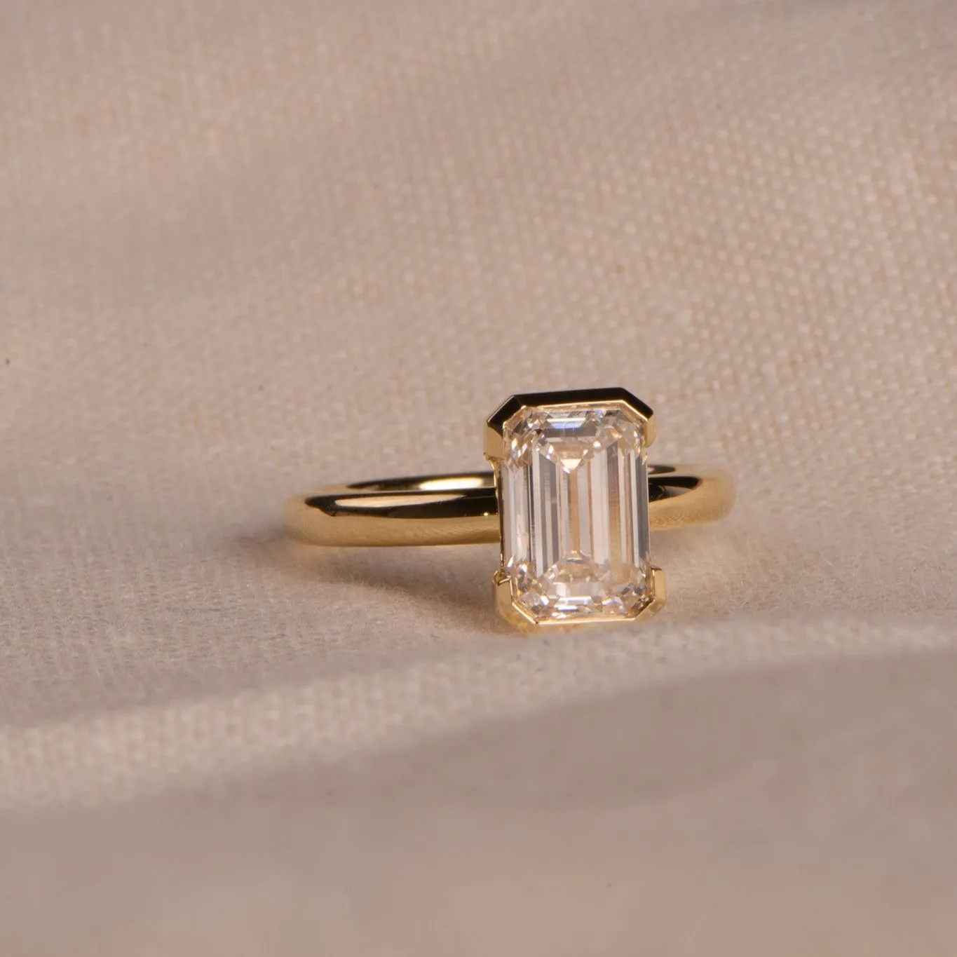 2.79ct Edith | Half Bezel Emerald Cut Engagement Ring | R2W