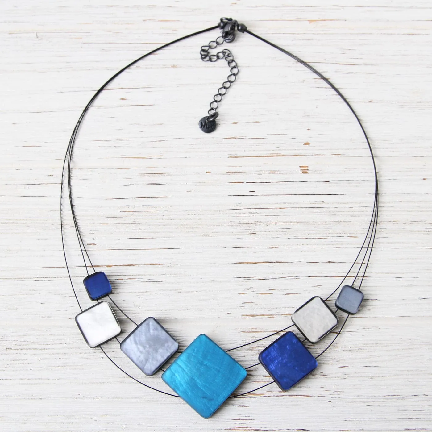 3 Strand Blue Mix Square Resin Necklace