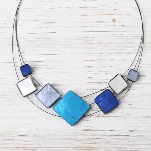 3 Strand Blue Mix Square Resin Necklace