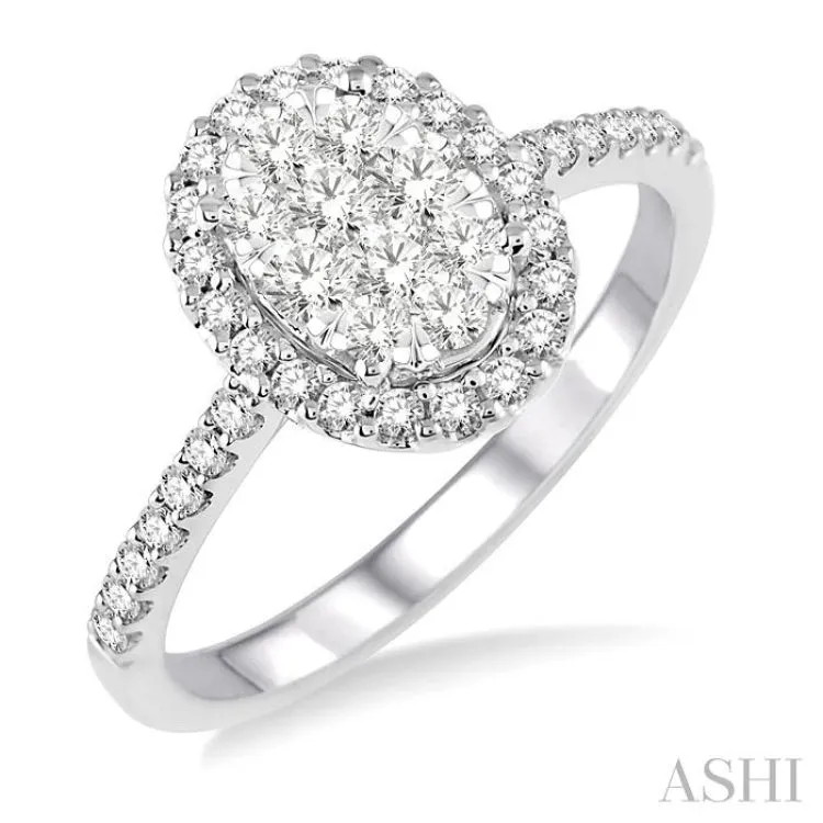 3/4 Ctw Oval Shape Diamond Lovebright Ring in 14K White Gold