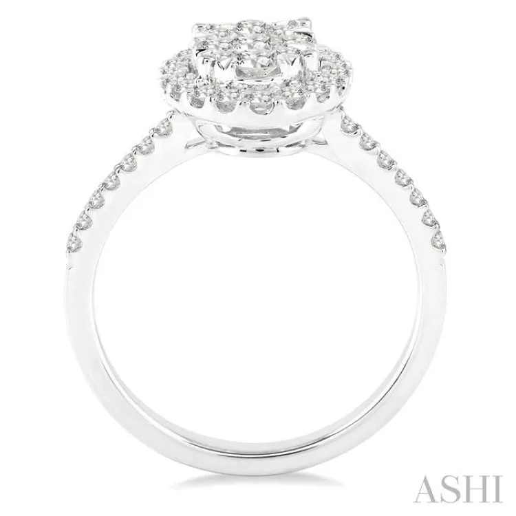 3/4 Ctw Oval Shape Diamond Lovebright Ring in 14K White Gold