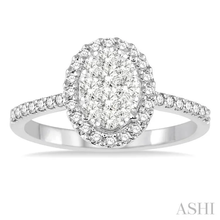 3/4 Ctw Oval Shape Diamond Lovebright Ring in 14K White Gold