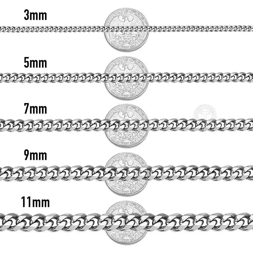 3/5/7/9/11mm Men's Silver Color Necklace Stainless Steel Cuban Link Chain for Men's Women's Basic Black Gold Tone Chokers