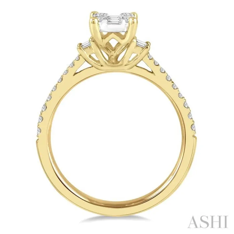 5/8 ctw Fusion Baguette and Round Cut Diamond Fashion Ring in 14K Yellow and White Gold