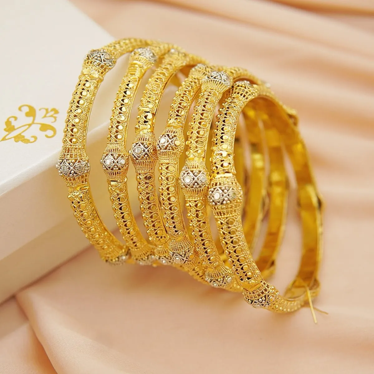 6 Pcs Gold & Rhodium Bangles Set