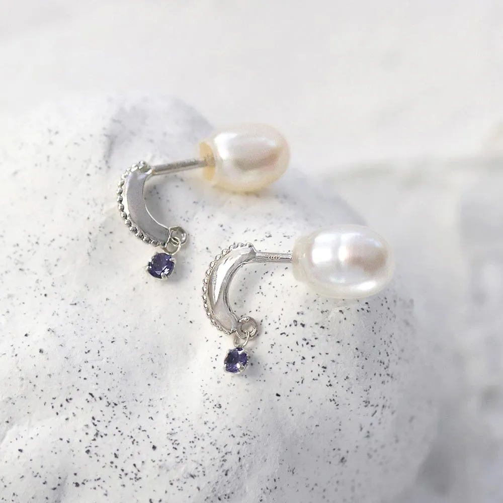 925 Silver Royal Blue Moonstone Drop Earrings