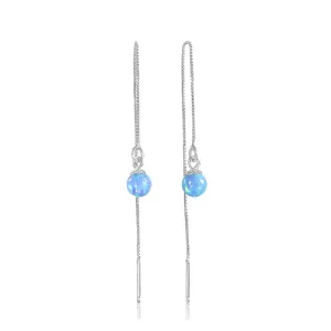 925 Sterling Silver Blue Opal ball Chain Earrings