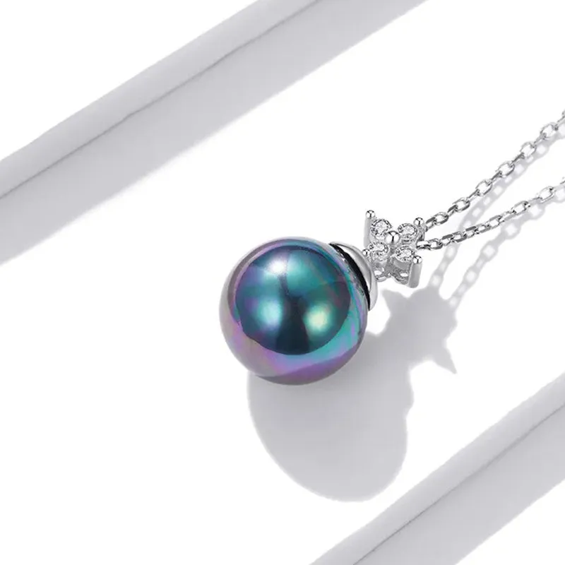 925 Sterling Silver Elegant Black Pearl Charm Necklace Shell Pearl Zircon Chain Necklace for Women Fine Jewelry