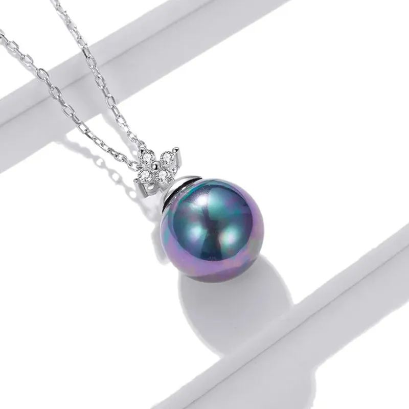 925 Sterling Silver Elegant Black Pearl Charm Necklace Shell Pearl Zircon Chain Necklace for Women Fine Jewelry