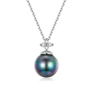 925 Sterling Silver Elegant Black Pearl Charm Necklace Shell Pearl Zircon Chain Necklace for Women Fine Jewelry