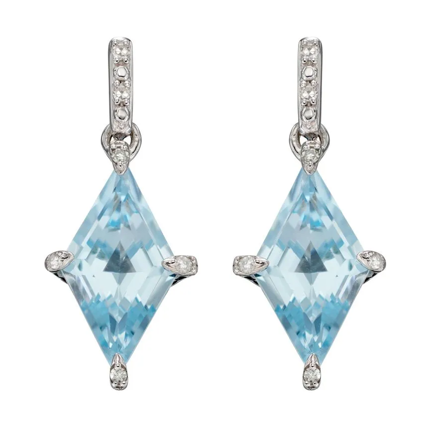 9ct White Gold Blue Topaz And Diamond Kite Shaped Earrings GE2344T