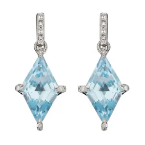 9ct White Gold Blue Topaz And Diamond Kite Shaped Earrings GE2344T