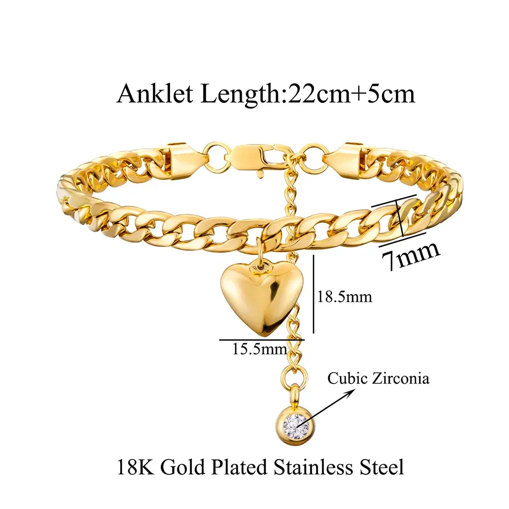 Anklet For Women Gold Color Stainless Steel Cuban Link Ankle Bracelets