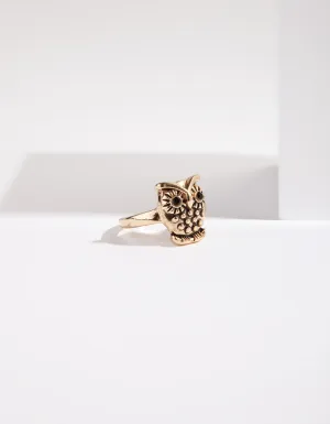 Antique Gold Small Owl Ring