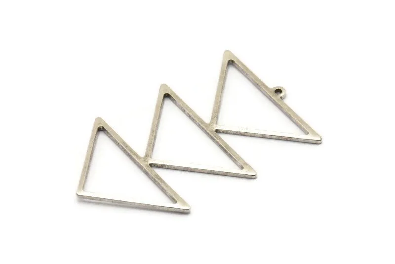 Antique Silver Brass Triangle Charm, 4 Silver Brass Triangle Charms With 1 Loop (47x30x1mm) M01791