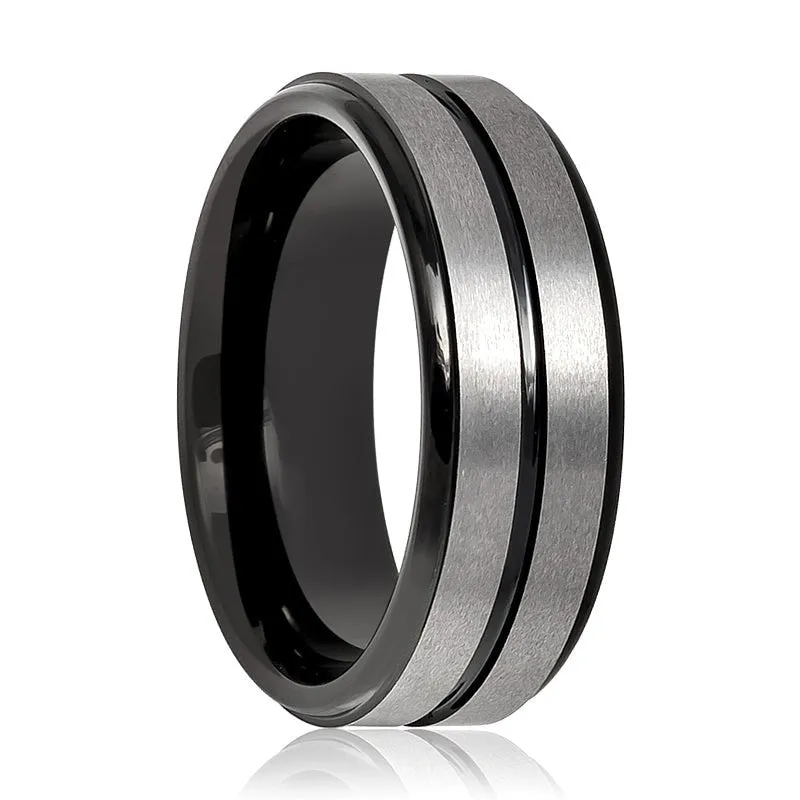 ASHCHIL | Tungsten Ring Two Tone Center Groove