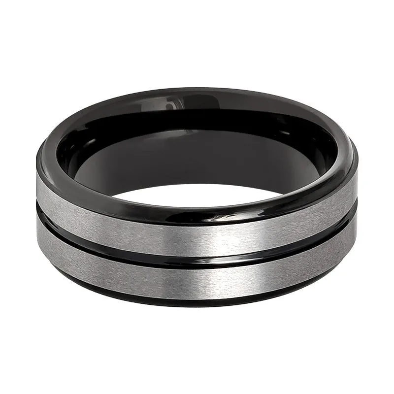 ASHCHIL | Tungsten Ring Two Tone Center Groove