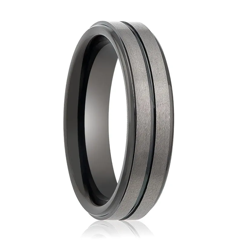 ASHCHIL | Tungsten Ring Two Tone Center Groove