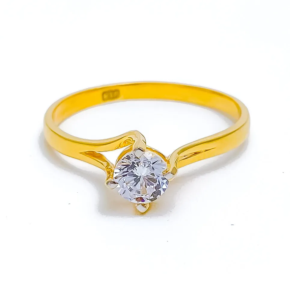 Attractive Ritzy CZ Solitaire 22k Gold Ring