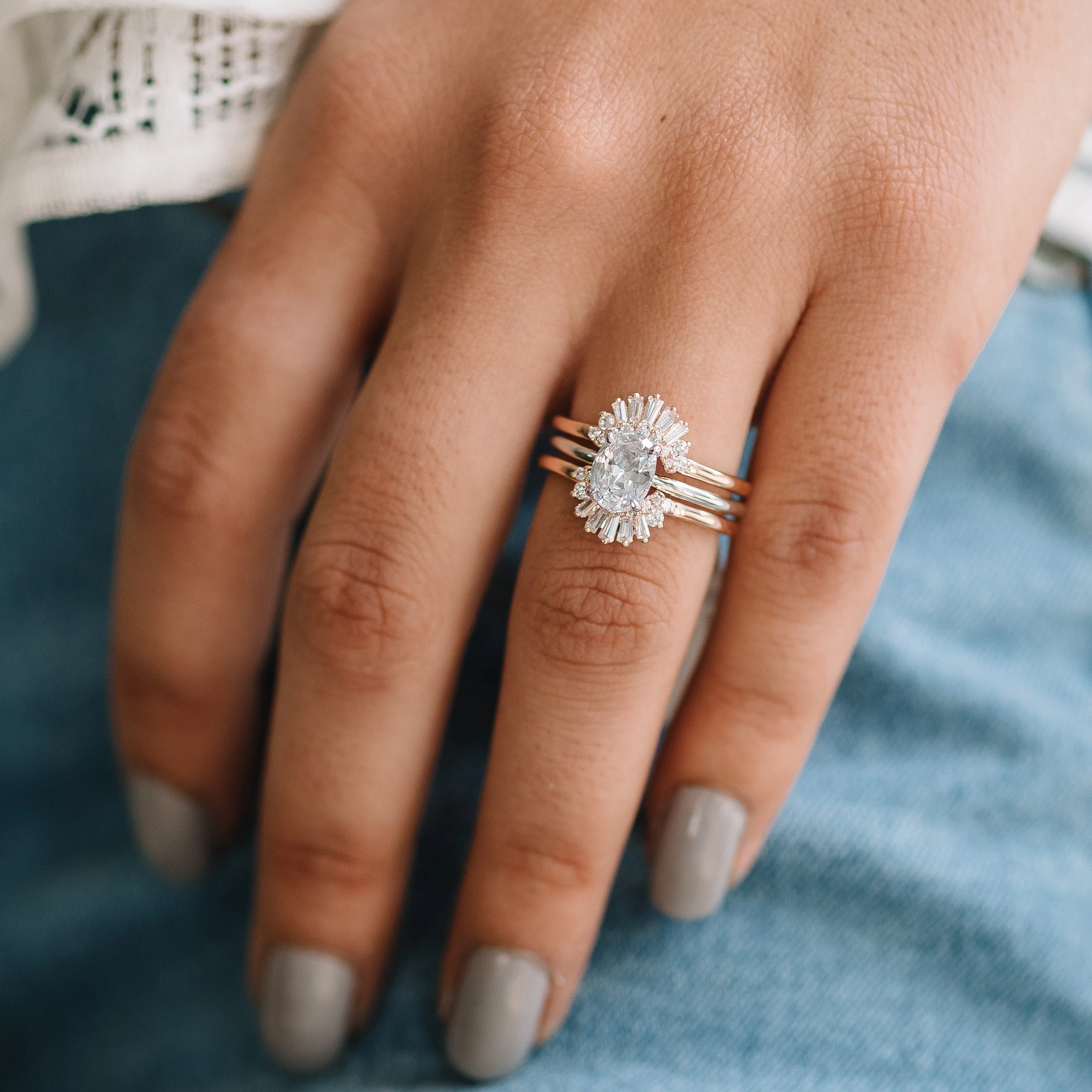 Baguette Halo Sunburst Guard Ring