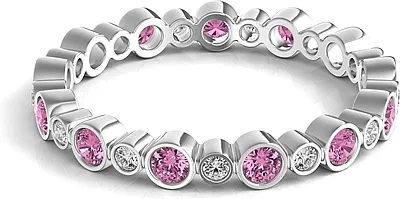 Bezel Set Round Pink Sapphire & Diamond Eternity Ring