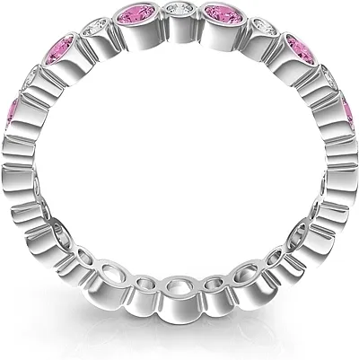 Bezel Set Round Pink Sapphire & Diamond Eternity Ring