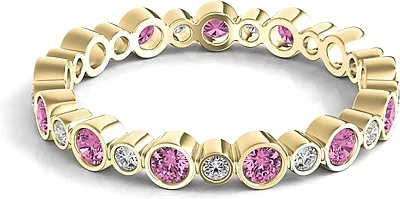 Bezel Set Round Pink Sapphire & Diamond Eternity Ring