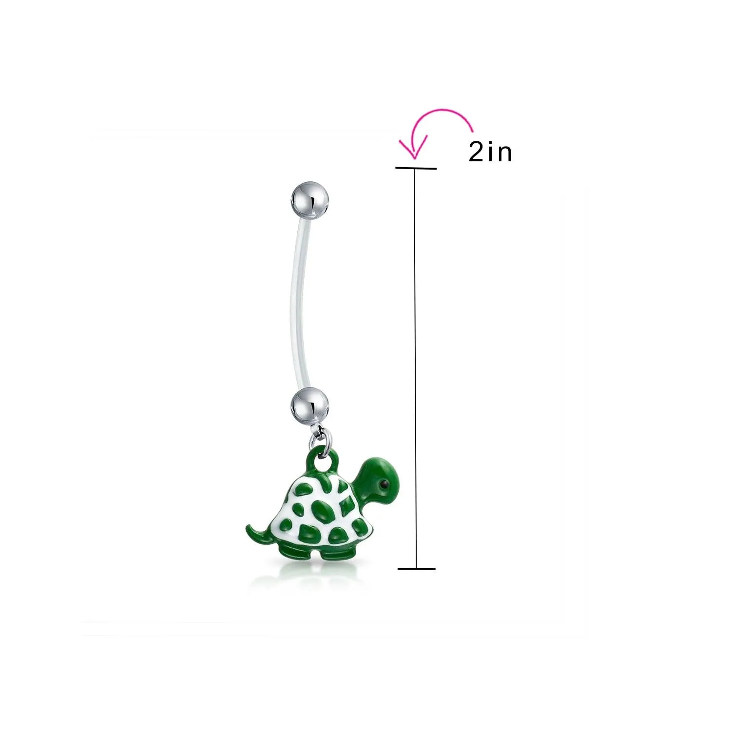 Bioflex Green Turtle Dangle Navel Belly Ring Silver Tone Surgical Steel