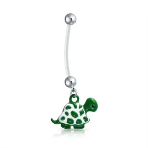 Bioflex Green Turtle Dangle Navel Belly Ring Silver Tone Surgical Steel