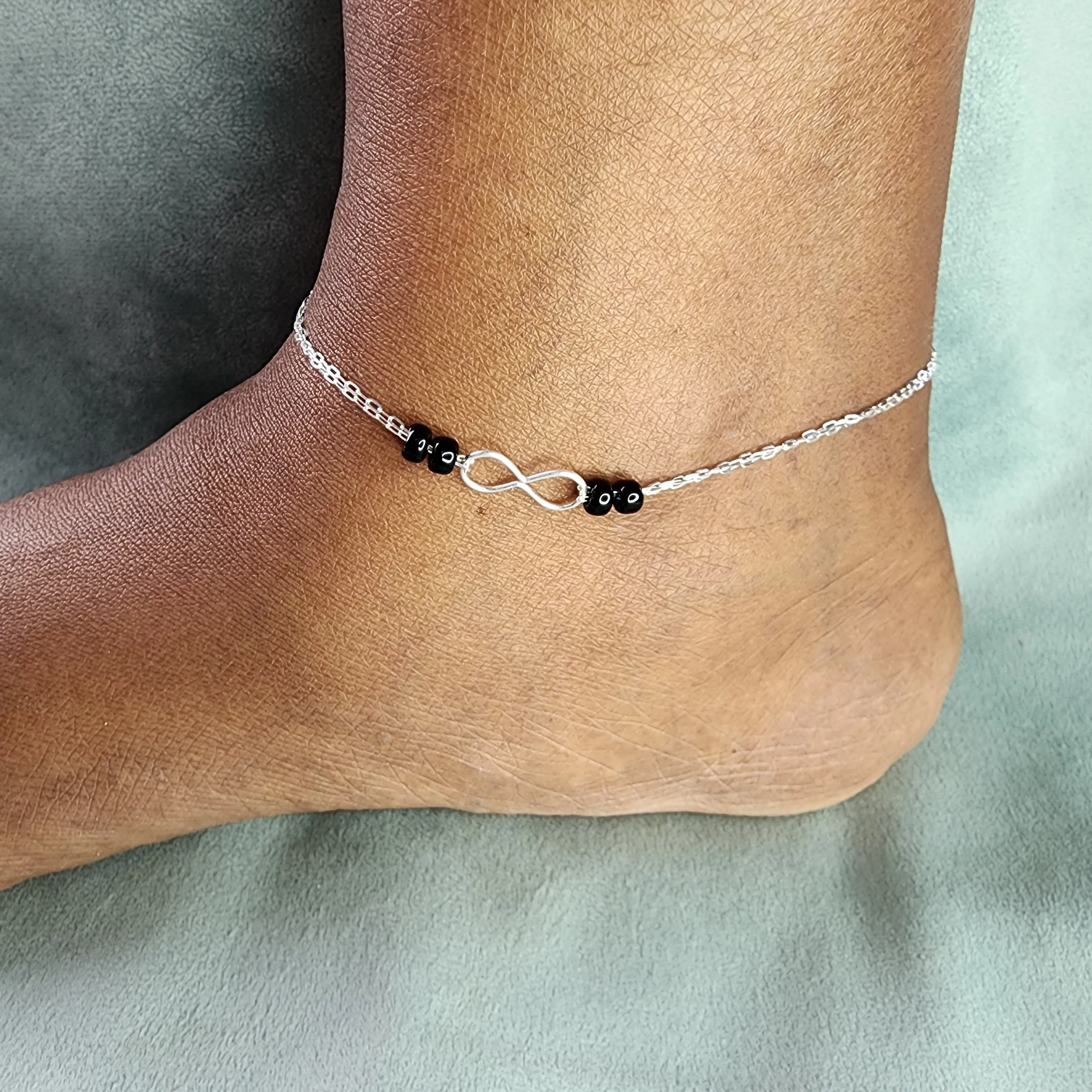 Black Bead Infinity Anklet