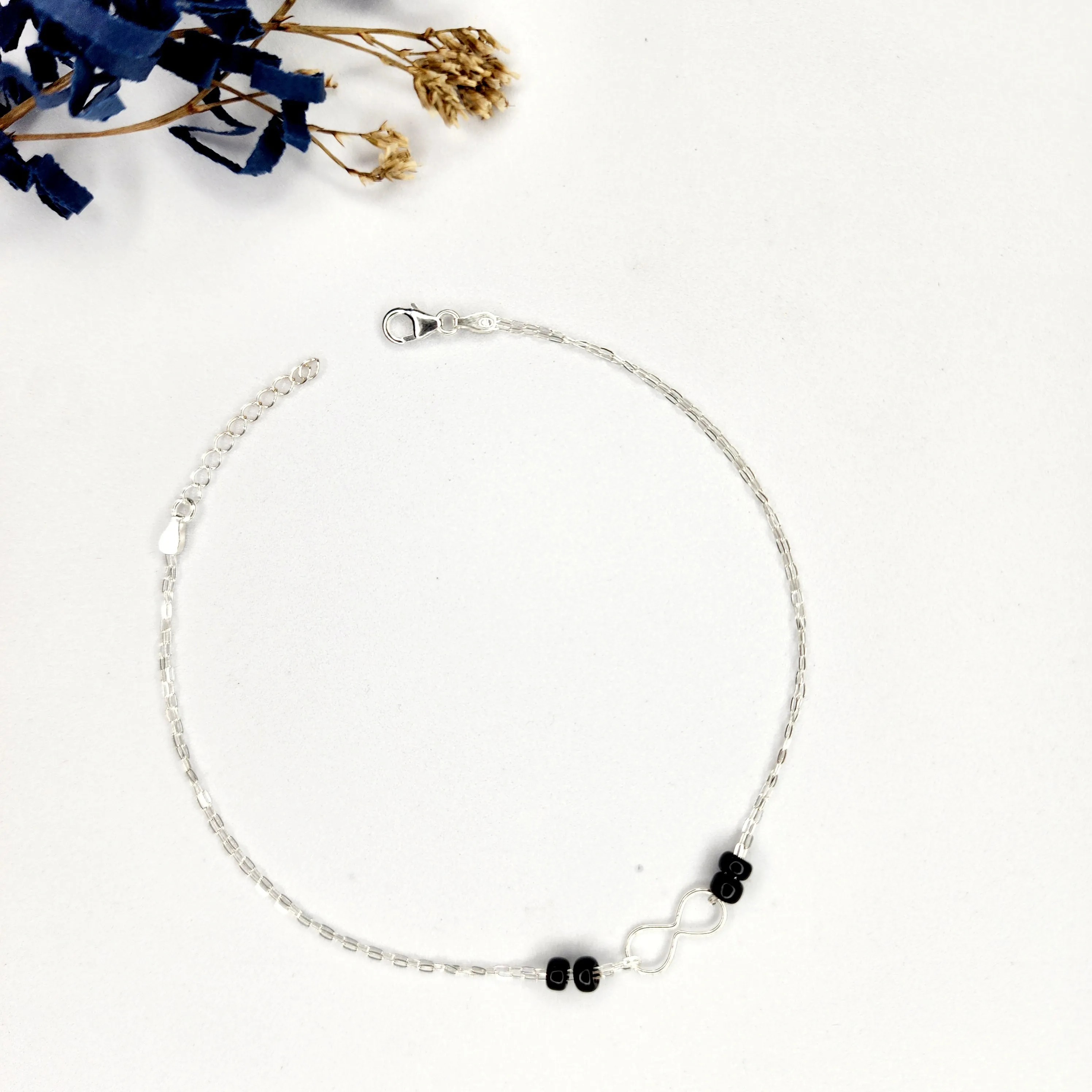 Black Bead Infinity Anklet