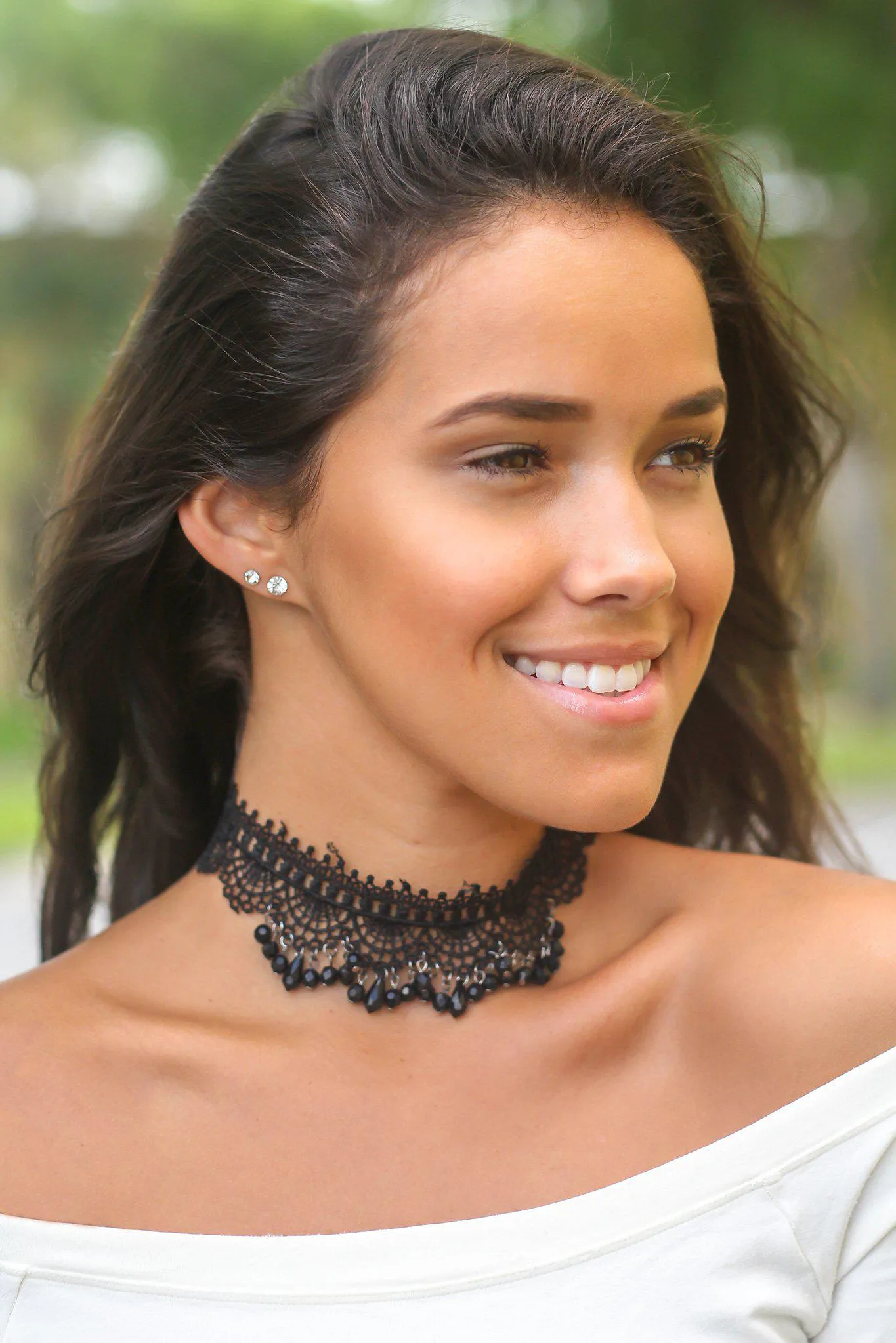 Black Crochet Choker with Bead Detail