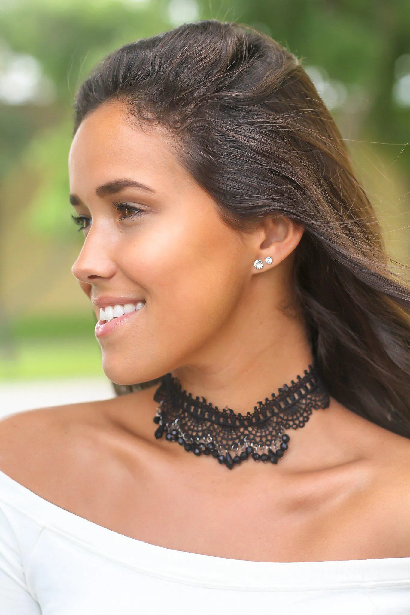 Black Crochet Choker with Bead Detail