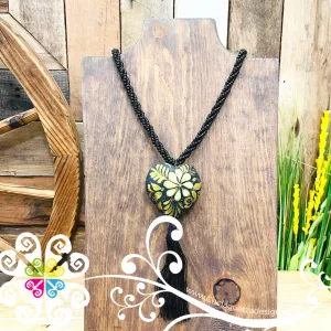 Black with Gold Yoselin Heart Necklace - Artisan Necklace