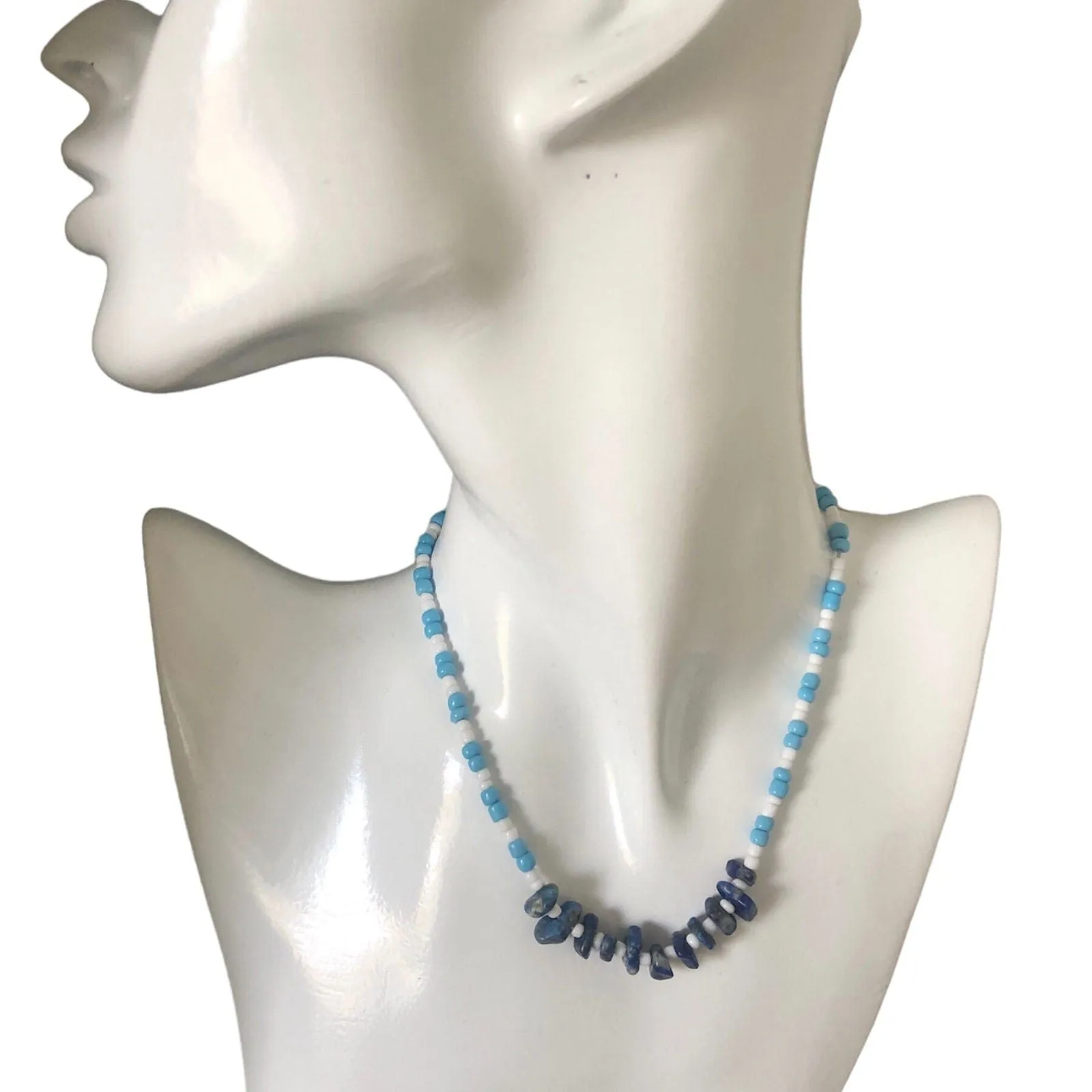 Blue and White Beaded Lapis Lazuli Choker Necklace