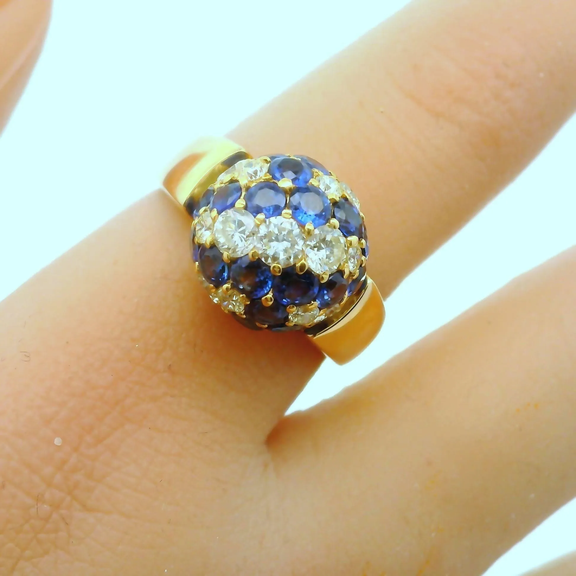 Blue-Sapphire Diamond 18k Yellow Gold Sphere Ring