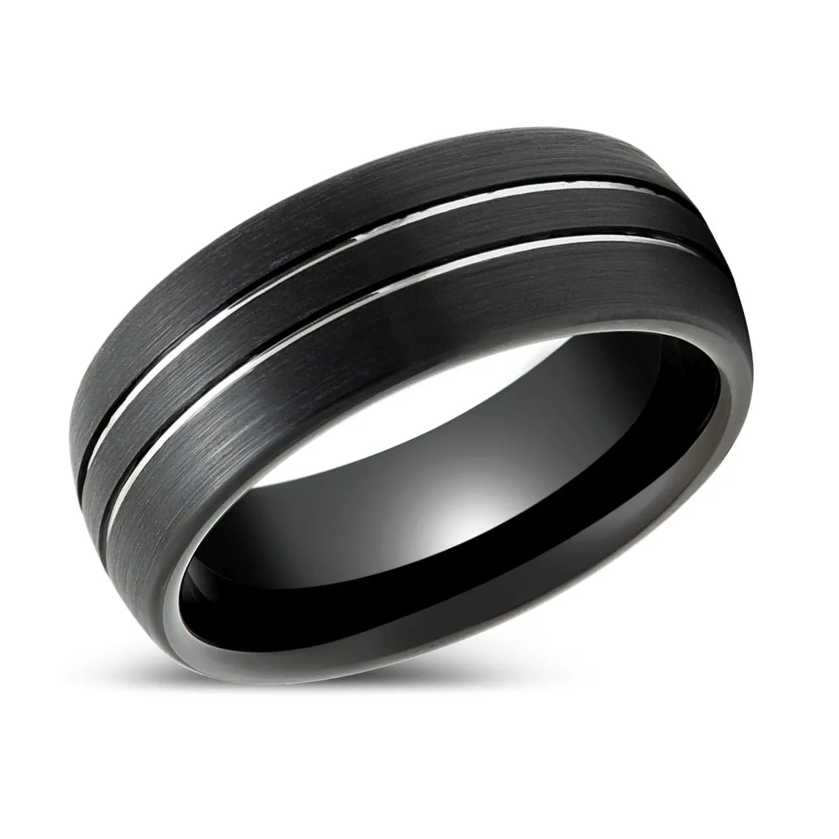 BOSTIN | Black Tungsten Ring with Double Striped Center