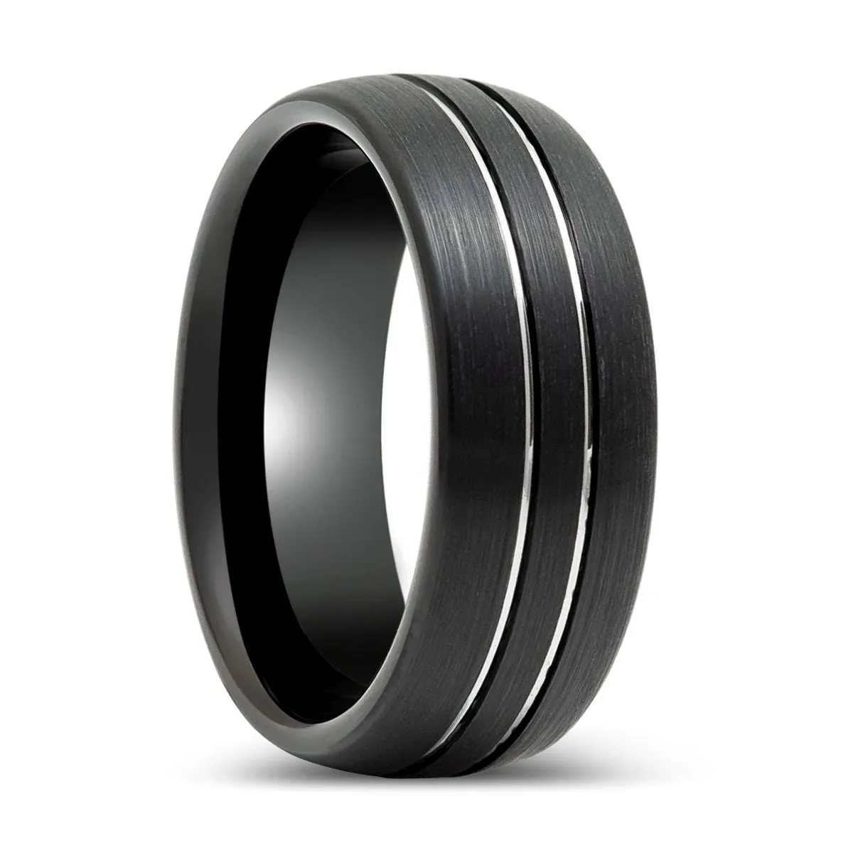 BOSTIN | Black Tungsten Ring with Double Striped Center