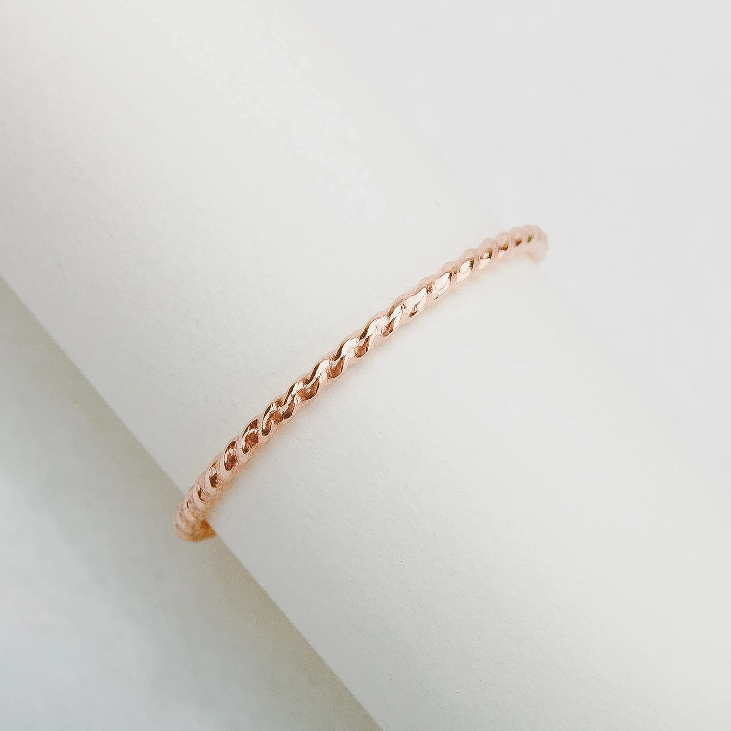 Braided Rope Stacking Ring | Elegant Twist 1mm Skinny Stackable Stack Ring Band in Silver, Gold, or Rose Gold | Comfort Fit USA Sizes 3-12 (14K Rose Gold Fill, 7)