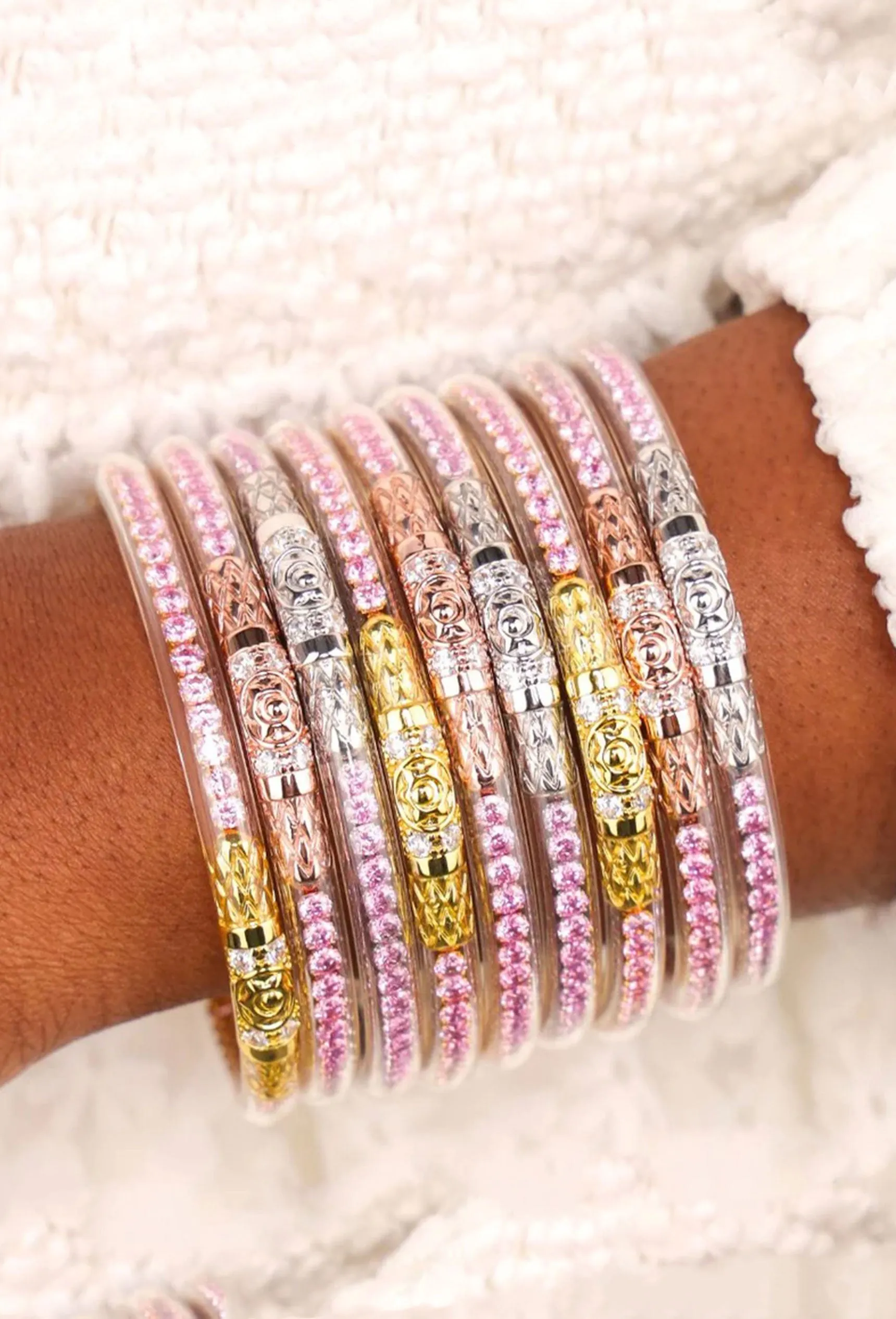 BUDHAGIRL Three Queens Bangles in Petal Pink