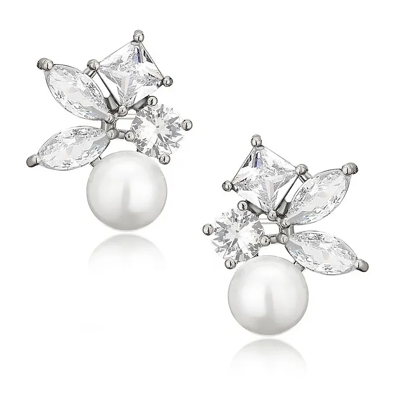 Carey White Gold Crystal and Pearl Earrings