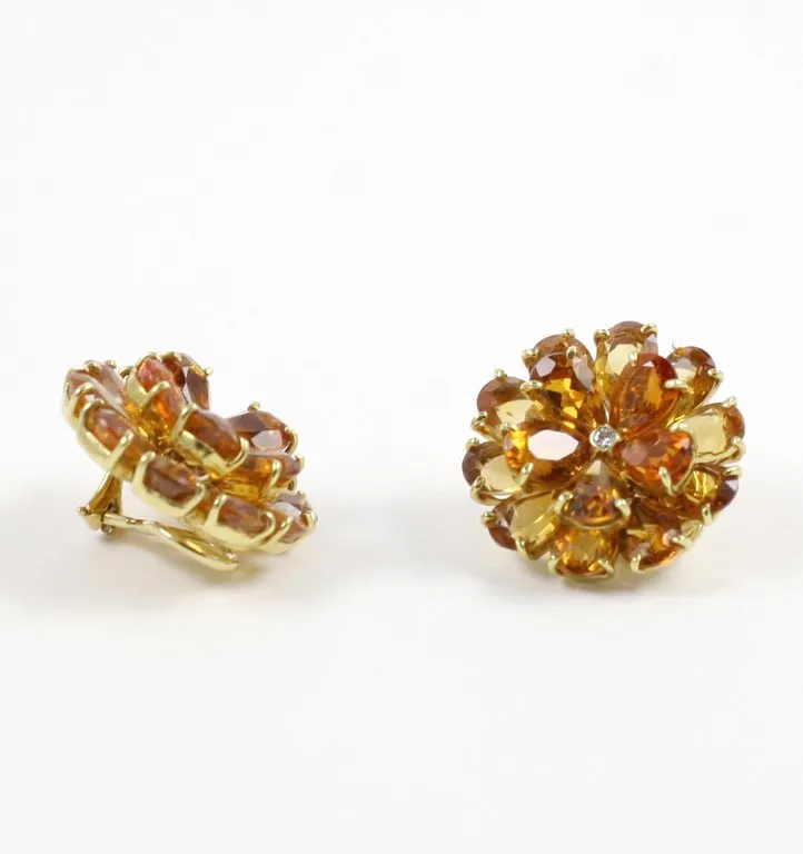 Citrine Double Tier Flower Earrings with Diamond