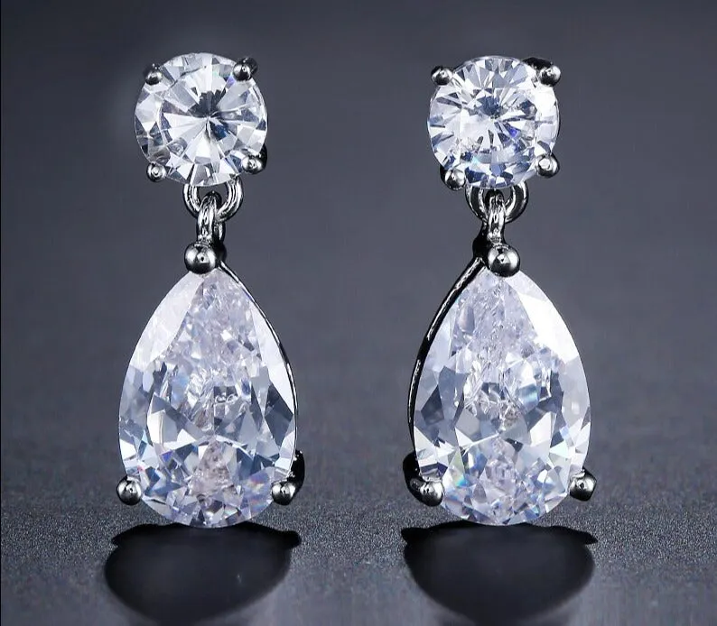 Classic Water Drop Crystal Zirconia Dangle Earrings Bridal Wedding Jewelry