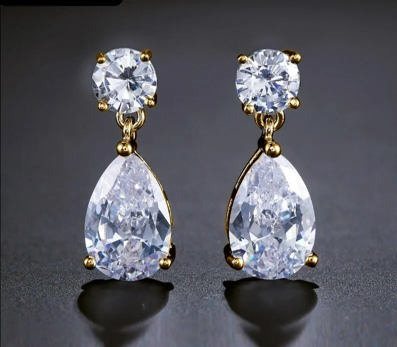 Classic Water Drop Crystal Zirconia Dangle Earrings Bridal Wedding Jewelry