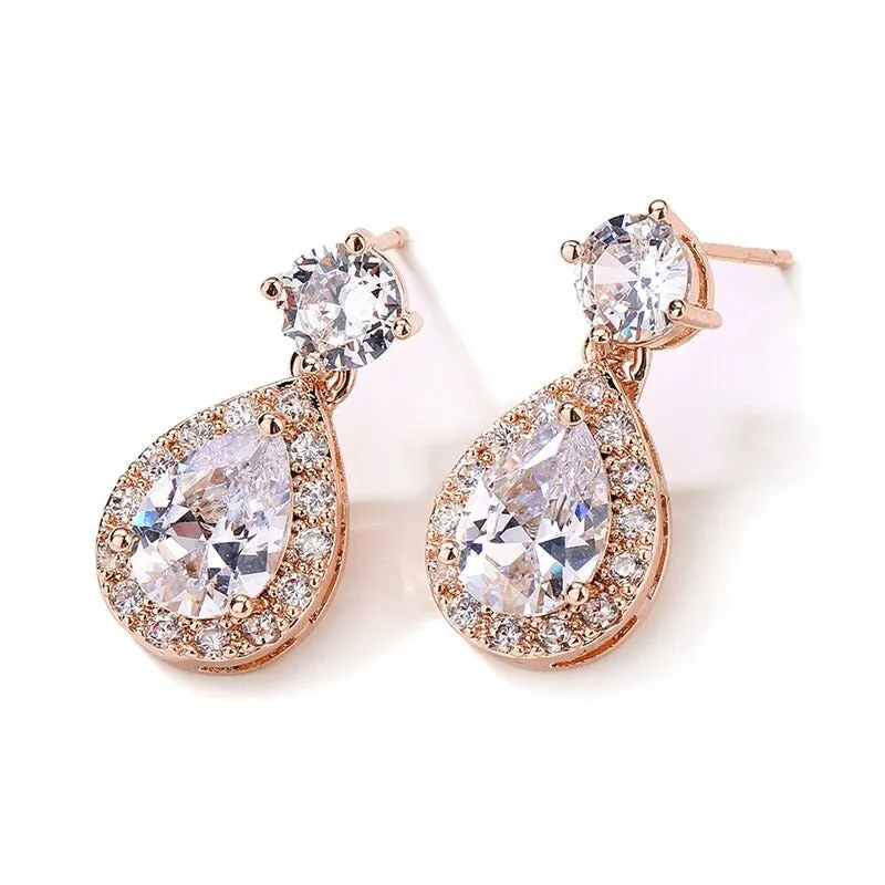 Classic Water Drop Crystal Zirconia Dangle Earrings Bridal Wedding Jewelry