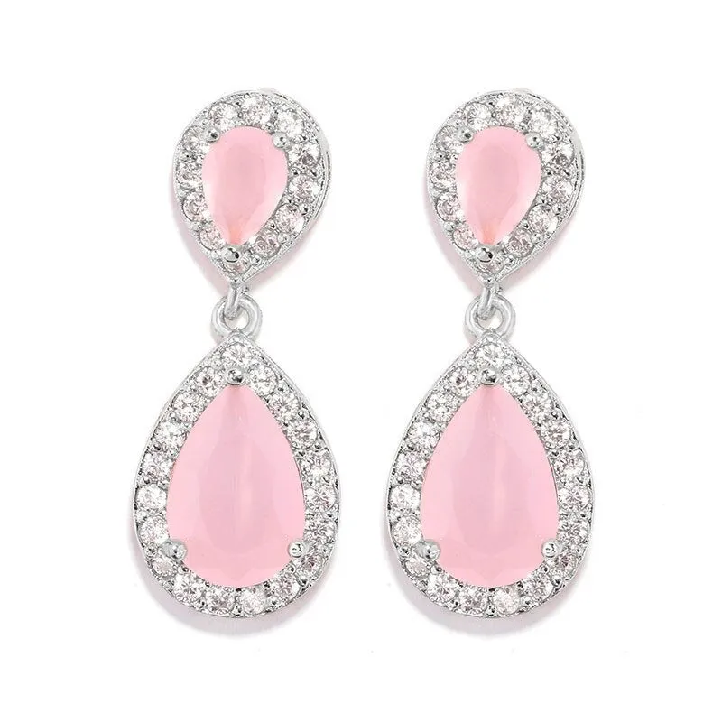 Classic Water Drop Crystal Zirconia Dangle Earrings Bridal Wedding Jewelry