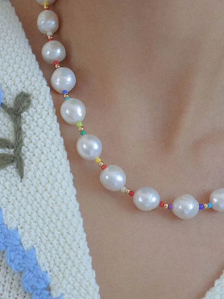 Colorful Beaded Baroque Pearl Necklace