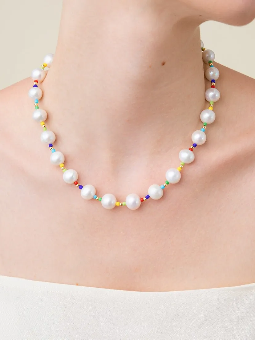 Colorful Beaded Baroque Pearl Necklace