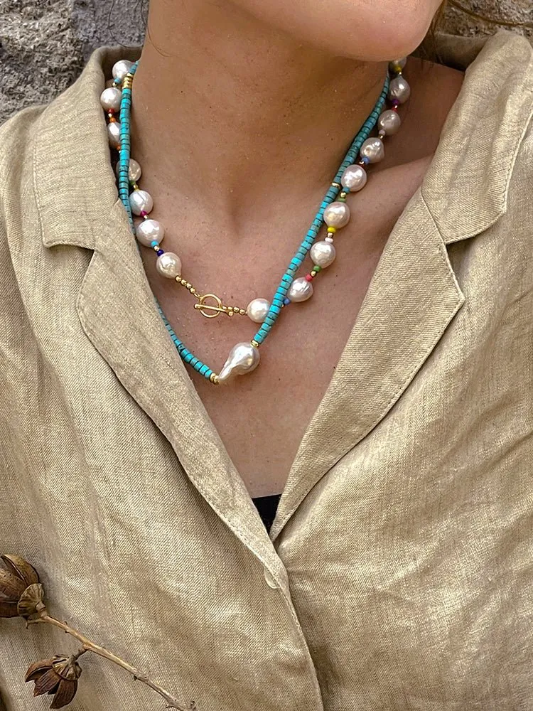 Colorful Beaded Baroque Pearl Necklace