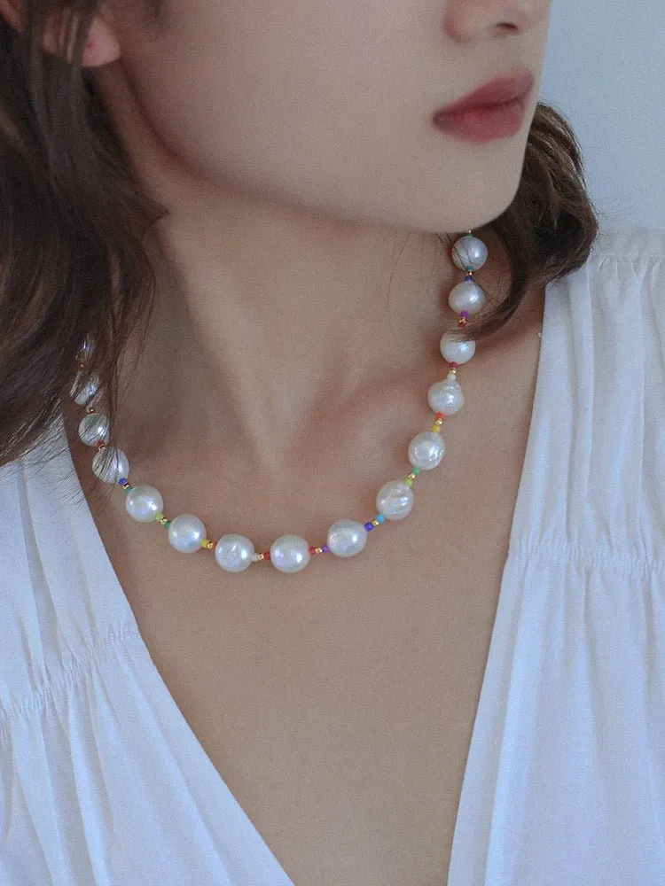 Colorful Beaded Baroque Pearl Necklace